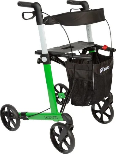 FabaCare Rollator Leopard mit Einhandbremse links rechts, Leichtgewichtrollator, faltbar, mit Vollausstattung, bis 150 kg, Grün