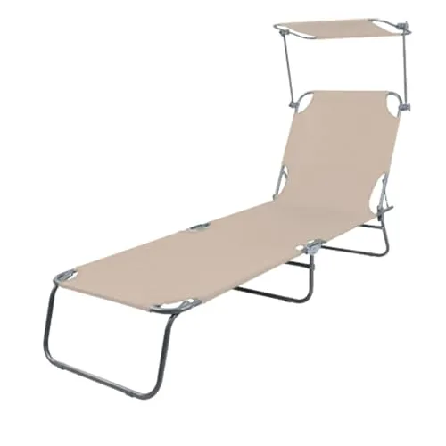 Mojawo Gartenliege mit Sonnenschutzdach - Klappbare 3-Bein Gartenliege für den Outdoorbereich, mit verstellbarem Rückenteil und Trageschlaufen. Wetterfest und bis 150kg belastbar, ideal für entspannte Stunden im Garten.