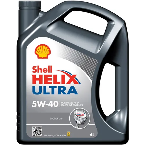 SHELL Helix Ultra 5W40 Motoröl 4L - Hochleistungs-Mineralöl für Motoren, sorgt für optimale Schmierung und Schutz bei hohen Temperaturen. Ideal für viele Fahrzeugmarken und erfüllt zahlreiche Spezifikationen.