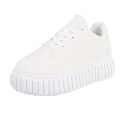 Ital-Design Modischer Sneaker mit Glitzerdetails für Damen Sneaker (91116904) Flach Sneakers Low in Weiß