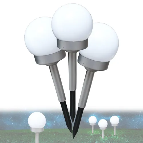 LED Solarleuchte Garten SL3349 - 3er-Set mit Erdspieß - Moderne Gartenleuchte im 3er-Set mit Erdspieß für festen Halt. Energieeffizient durch Solarbetrieb, spritzwassergeschützt (IP44) und im eleganten Silber Metallic.