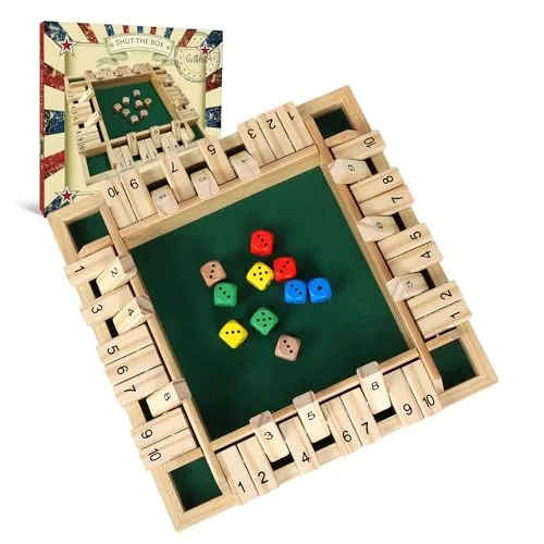GOTHINK Schließen Sie die Box Würfel Spiel mit 8pcs Würfeln 12 Zoll Traditionelle Hölzerne Tabelle Mathematik Brettspiel 10 Zahlen für Kinder Erwachsene ab 6 Jahren, Familie oder Pub Bar 1-4 Spieler