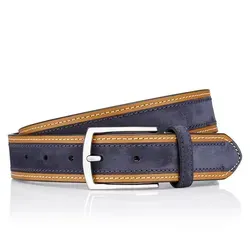 LINDENMANN Ledergürtel blau 105 - Hochwertiger Gürtel aus 100 % Leder in eleganter blau-cognac Kombination, perfekt für stilvolle Outfits.