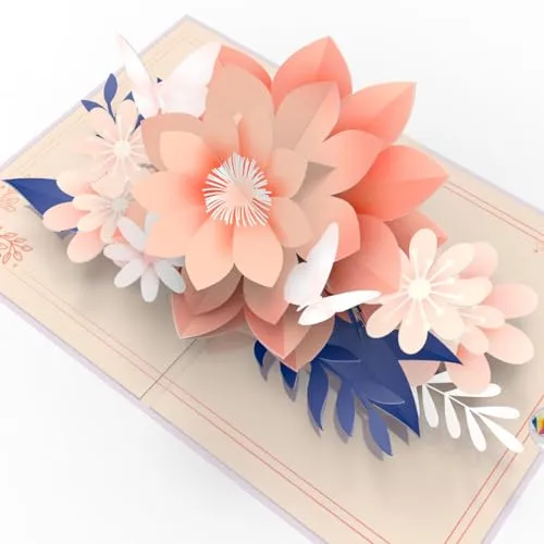 LIMAH® Pop Up Karte Blumen & weisse Schmetterlinge | Geburtstagskarte 3D Blumenkarte, Gutscheinkarte, Geschnekkarte, Geldgeschenk | Besondere Geschenkidee für Frau, Freundin und Mutter