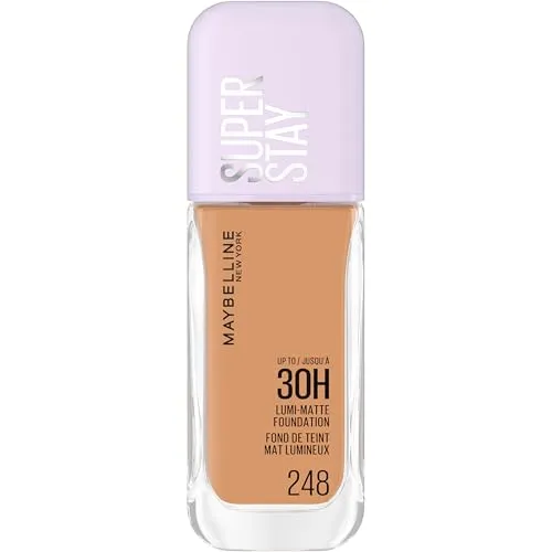 Maybelline New York 30H Lumi Matte Foundation, Langanhaltend ultra-frischer Look mit mattem Finish, Aufbaubare & lichtreflektierende Foundation, Farbe: 248 Mittel, Neutral Kühl, Superstay