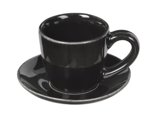 Broste Copenhagen Nordic Coal Espressotasse mit Untertasse aus Steingut in der Farbe Schwarz, Maße: 5,5cm x 5cm, 14533464