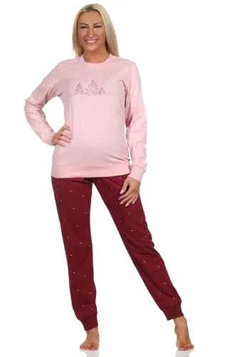 Normann Damen Langarm Schlafanzug Pyjama mit Bündchen – Winterliche Optik in Altrosa, Größe 36-38 - Komfortabler Damen Pyjama in winterlicher Optik aus weichem Jersey. Mit Bündchen für perfekten Sitz, ideal auch als gemütliche Homewear. Oeko-Tex Standard 100 für schadstofffreie Textilien.
