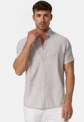 Indicode Kurzarmhemd Herren INBravida - Leinenmix Hemd in Grau XL - Stylisches Kurzarmhemd aus atmungsaktivem Leinen-Baumwoll-Mix, ideal für warme Tage. Pflegeleicht und bequem, perfekt für entspannte Casual-Looks.
