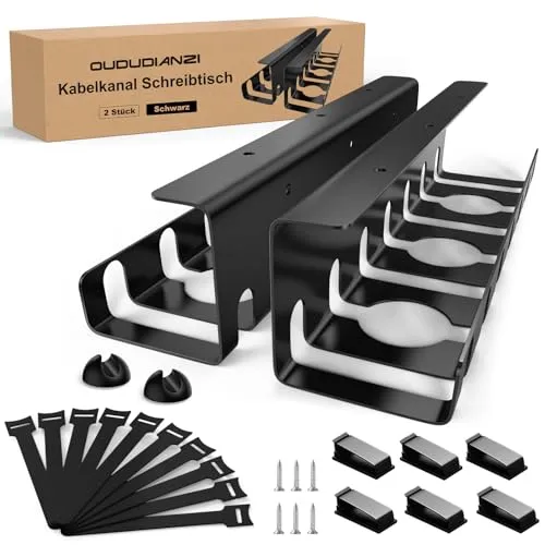 Oududianzi 2 Stück Kabelkanal Schreibtisch Schwarz, Kabelführung Schreibtisch, Kabelmanagement Schreibtisch Komplettset, Kabelwanne Schreibtisch, Cable Management Under Desk