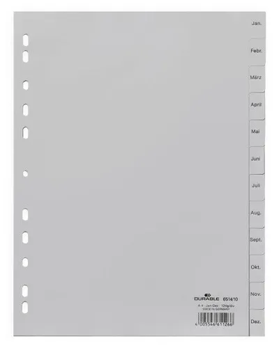 DURABLE Jan-Dez Register grau  6514 - 10  für A4 Jan-Dez pp 12tlg
