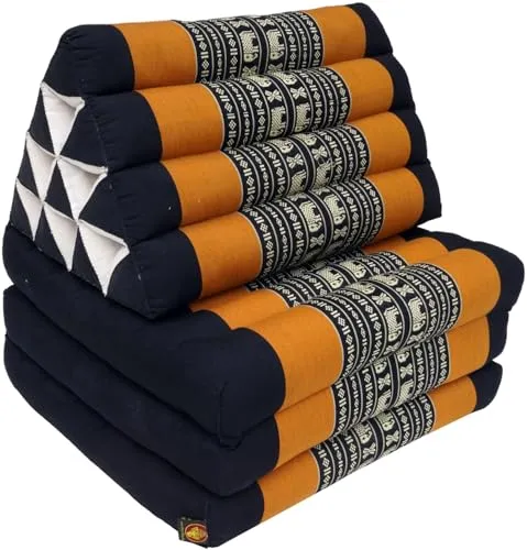 GURU SHOP Thaikissen, Dreieckskissen, Kapok, Tagesbett mit 3 Auflagen - Schwarz/orange, 30x50x160 cm