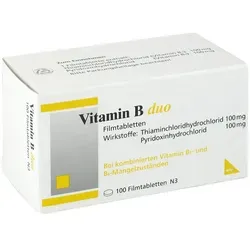 Vitamin B Duo Filmtabletten - Nahrungsergänzungsmittel zur Unterstützung des Nervensystems mit 100 mg Vitamin B1 und B6 pro Tablette, ideal bei nachgewiesenem Mangel.