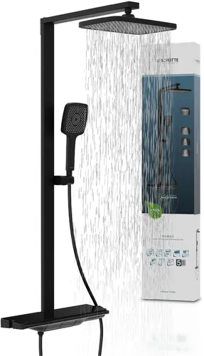 Schütte Duschsystem HAWAII Überkopfbrause-Set - Brausegarnituren mit 3 Strahlarten, inkl. Thermostatarmatur und Sicherheitsglasablage – für ein luxuriöses Duscherlebnis in Ihrem Badezimmer.