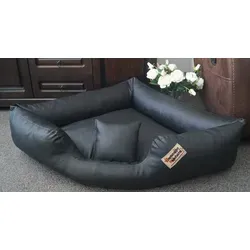 Hundebettenmanufaktur Hundekorb Canto schwarz 100 cm x 100 cm - Eckbett aus Kunstleder, stilvolles Design in Schwarz, ideal für jeden Hund und sorgt für optimalen Komfort.