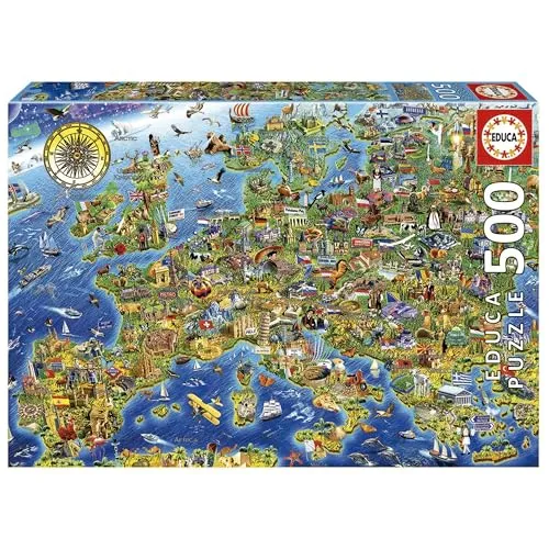 Educa - Puzzle 500 Teile für Erwachsene | Verrückte Europakarte, 500 Teile Puzzle für Erwachsene und Kinder ab 11 Jahren, Landkarte, Europe (17962)