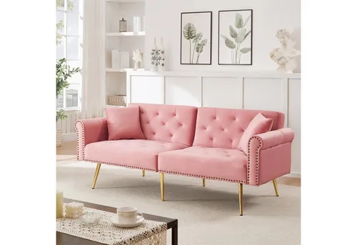 Modernes 2-Sitzer-Schlafsofa – Samtbezug mit 3-stufiger Rückenlehne & vergoldeten Metallfüßen