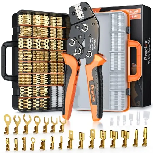 Crimpzange Flachstecker Set, Preciva Flachsteckhülsenzange 0,5-2,5 mm² Crimpzangen Krimpzange Crimpwerkzeug mit Aufbewahrungsbox und 690 Stück Flachsteckhülsen