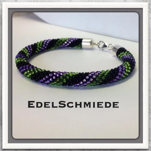Produktbild Edelschmiede925 Häkelarmband in Schwarz-Grün-Lila mit 925/- Verschluss