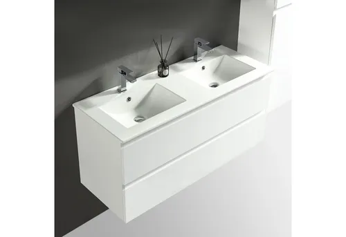 Alpenberger Badezimmer-Set – Moderner Doppelwaschtisch 120 cm - Badmöbel-Set mit elegantem weißen Design und praktischem Keramik Waschbecken mit Überlauf, perfekt für ein stilvolles Badezimmer.