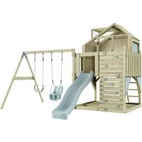 PolarPlay Spielturm Lasse - Der Sieger für grenzenlosen Spielspaß - Spieltürme mit Kletterwand, Rutsche und Spielhaus. Ideal für Kinder ab 3 Jahren, mit stabiler Holzstruktur und 10 Jahren Garantie auf Holzelemente.