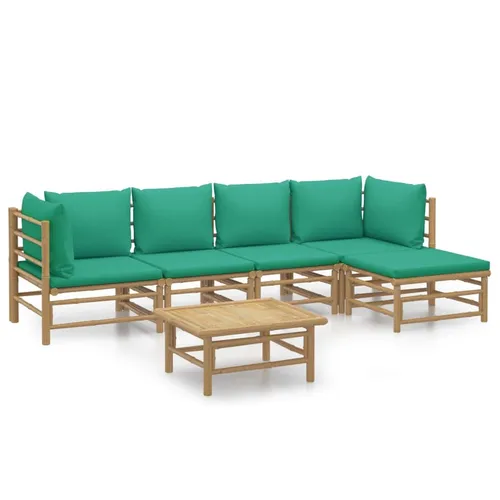 vidaXL 6-tlg. Garten-Lounge-Set mit Grünen Kissen - Gartenmöbel aus robustem Bambus, ideal für entspannte Stunden im Freien mit dick gepolsterten Kissen für höchsten Sitzkomfort.