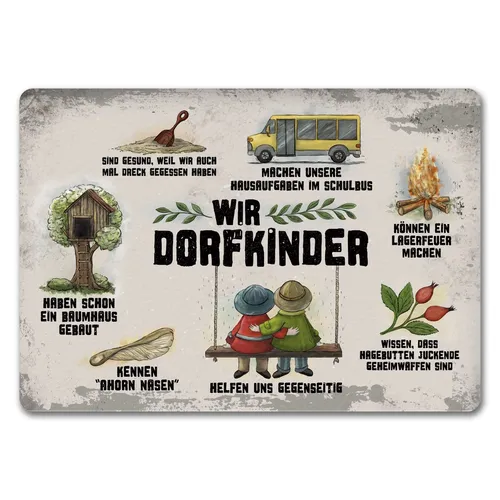 Wir Dorfkinder Fußmatte randlos mit Retro Motiv Fußmatte Fussmatte Türmatte