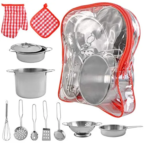 ISO Trade Kinder-Küchen-Set mit Töpfen und Pfannen Spielset aus Edelstahl 9438