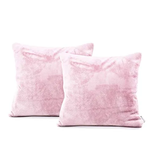 DecoKing 57612 2tlg 2 Kissenbezüge 45x45 cm Mikrofaser Reißverschluss Fleece Kissenhüllen Hellrosa Mic