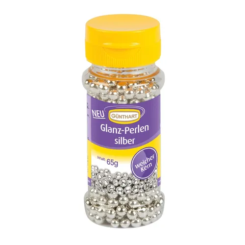 Günthart Back Decor Glanz Perlen silber mit Milch Schokolade 65g