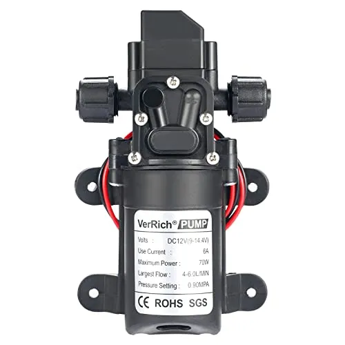 VerRich Membranpumpe, 12 V Wasserpumpen 70 W Selbstansaugende Pumpe 6 L/Min 0.9MPA 131 PSI mit Druckschalter