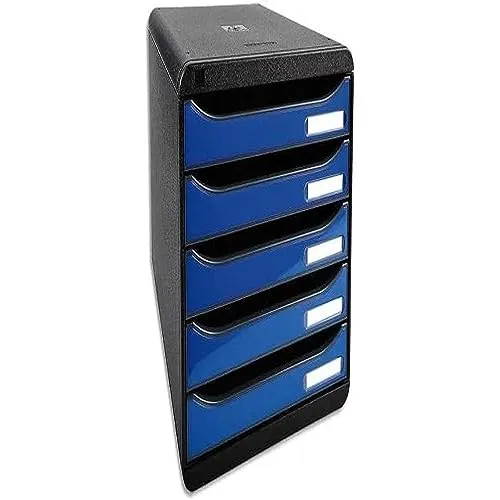 Exacompta 3097279D Schubladenbox Big Box Plus - Briefkörbe mit 5 offenen Schubladen, ideal für die übersichtliche Aufbewahrung von Büromaterialien in elegantem Eisblau Glossy.