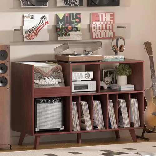 Großer Plattenständer mit Aufbewahrung,Plattenspieler-Ständer mit Ablage,Vinylplatten-Halterung mit Präsentationsfläche,Plattenständer für bis zu 450 Alben, Plattenregal für Musikzimmer und Wohnzimmer