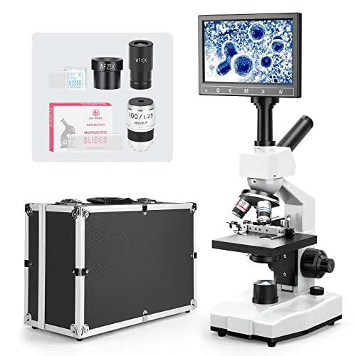 [Blutmodell] Vabiooth Dual-View Compound Monokulares Mikroskop mit 40X-2500X Vergrößerung und 5MP 7-Zoll LCD-Bildschirm, einstellbarem mechanischem Objekttisch