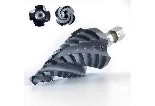 Toolant HSS Stufenbohrer 4-22mm - Präzise Löcher in Metall & Holz - Vielseitiger Stufenbohrer mit 10 Stufen (4-22mm) für präzises Bohren in Metall, Holz und mehr. Hochwertige TiAlN-Beschichtung für Langlebigkeit und eine 90-Tage Geld-zurück-Garantie.