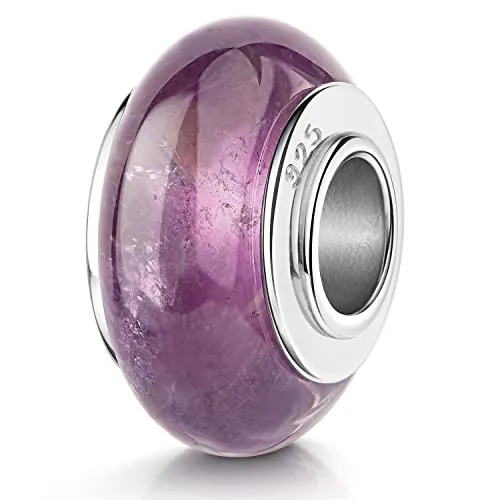 MATERIA Edelstein Bead Amethyst - Charm aus 925 Silber - Charm-Anhänger aus 925 Silber mit echtem Amethyst, ideal für individuelle Armbänder und als stilvolles Geschenk.