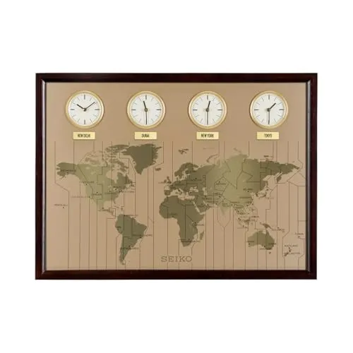 Seiko Weltzeit Quarz Batterie Holz Wanduhr QXA722B - Elegante Wanduhren mit Weltzeitanzeige, aus edlem Holz gefertigt und perfektes Design für Ihr Zuhause.