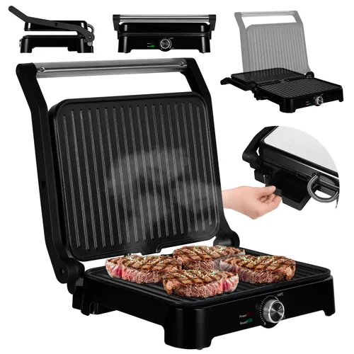 ZEEGMA GRILL CHEF BASE 2-in-1 Elektro-Kontaktgrill - Multifunktionaler Grill und Toaster mit 2000 W Leistung, 180° Öffnung für größere Mengen und Antihaftbeschichtung für fettfreies Grillen.