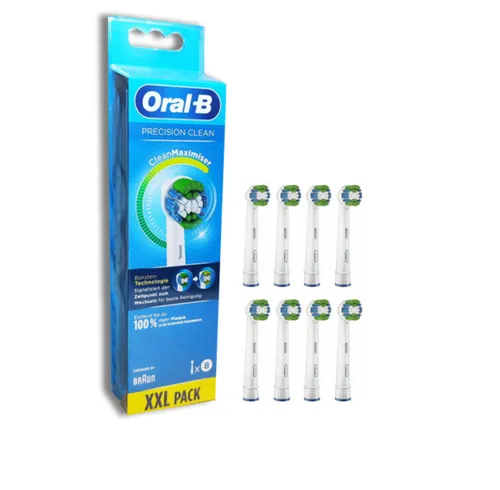 Oral B Precision Clean Aufsteckbürsten Clean Maximiser, XXL Pack 8.Stk - Ersatzbürsten für Rotierende Zahnbürsten, 8 Stück im XXL Pack, mit mittelharte Borsten für gründliche Reinigung und optimale Plaque-Entfernung.