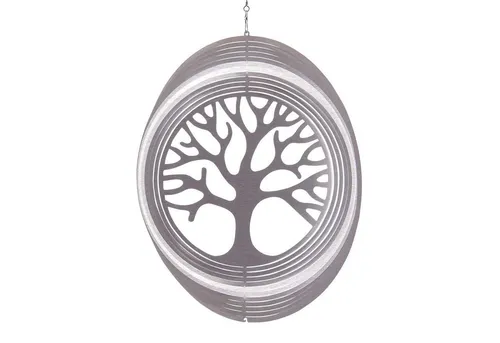 ILLUMINO Windspiel Edelstahl Kreis Baum des Lebens - Deko-Objekte: Hochwertiges Edelstahl-Windspiel mit symbolischem Baum des Lebens, das Lichtreflexionen erzeugt und eine harmonische Atmosphäre in Ihrem Garten schafft.