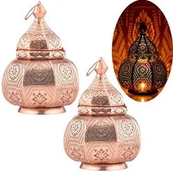 2er Set Orientalische Laterne Lampe Mahana Kupfer - Tischleuchten mit handgefertigtem Design, ideal für sanfte Beleuchtung oder elektrisches Licht. Verwandeln Sie Ihr Zuhause in einen Ort der Gemütlichkeit und Eleganz!