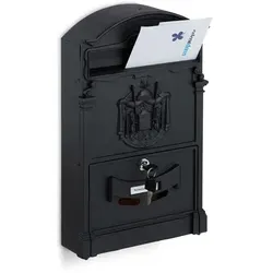 Relaxdays Antiker Wandbriefkasten mit Sichtfenster - Nostalgischer Wandbriefkasten aus Stahl und Aluminium, abschließbar mit Sichtfenster für sofortige Postkontrolle - ideal für Vintage-Liebhaber.