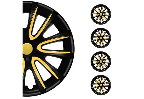 OMAC Radkappen 14 Zoll Matt Schwarz & Gelb (4-St) - Radkappen für stilvollen Schutz - einfache Installation, leichtgewichtig und waschstraßenfest, ideal für eine individuelle Fahrzeugästhetik.