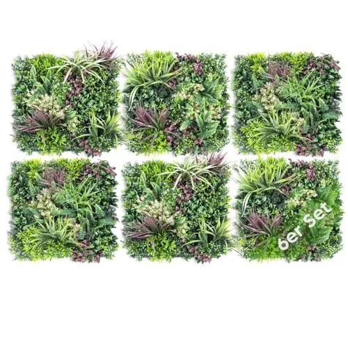 JELLE & JACOB Künstliche Pflanzenwand Urban Jungle, 6er Set 50x50 cm - Pflegeleicht und Langlebig für Stilvolle Raumgestaltung - Verwandle dein Zuhause in eine Wohlfühl-Oase mit dieser pflegeleichten Pflanzenwand. Ideal für Innenräume und Außenbereiche – einfach anzubringen und jederzeit erweiterbar. Schaffe eine harmonische Atmosphäre ohne Gießen oder Düngen!