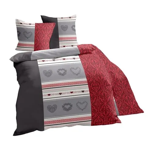 TRAUMSCHLAF Bettwäsche Herzen, 2-teilig, kuschelig weich - Bettwäsche-Sets aus wärmender Biberqualität, ideal für kalte Winternächte. Flauschig und temperaturausgleichend für einen erholsamen Schlaf.