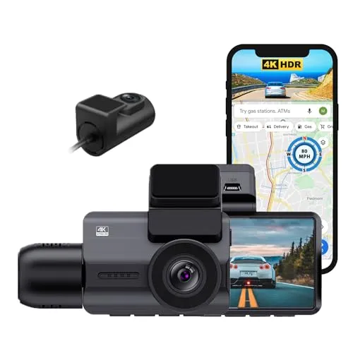 Camigoo M800 Pro – Dreifach Dashcam für Autos – Ultra 4K, 2K und Full HD – Front-, Heck- und Innenkamera – WLAN und GPS – 64 GB SD-Karte – Loop-Aufnahme – G-Sensor – Parkmonitor – IR-Nachtsicht