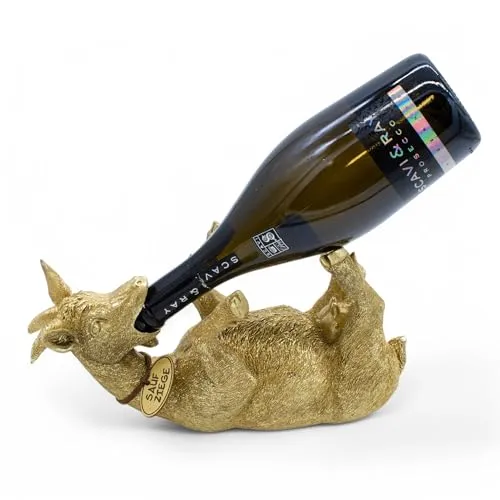 Deko Flaschenhalter Ziege in Gold - Stilvolle Tischdeko für Weinflaschen - Flaschenkörbe & -ständer, dekorativer Flaschenhalter aus Polyresin in Gold, ideal für stilvolle Tisch- und Bar-Dekoration.