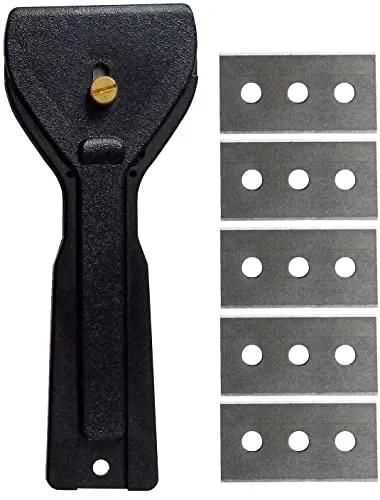 GLAS-KERAMIK-SCHABER 14cm mit 5 Ersatzklingen aus Edelstahl Ceranfeldschaber Kochfeldschaber Glaskeramik Glasschaber Kochfeld 95 (Schwarz)