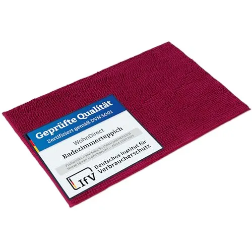 WohnDirect Badematte Beere, 70x120 cm - Badteppich mit Oeko-Tex® Standard 100, rutschhemmend für mehr Sicherheit und aus kuscheliger Hochflor Mikrofaser für ein angenehmes Fußgefühl.