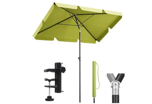 Sekey Sonnenschirm 200 × 125cm Balkonschirm rechteckig höhenverstellbar, mit Schirmhalter, LxB: 200x125 cm, mit Schutzhülle, Neigbar, UV50+ Schutz, wind- & wasserfest, für Garten