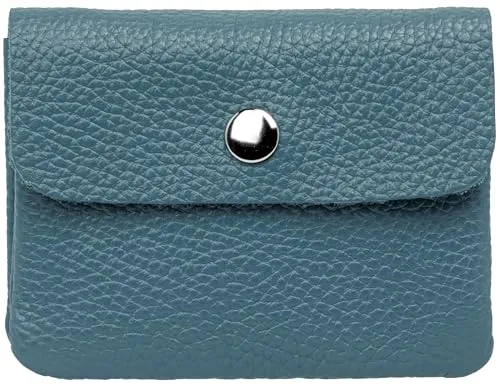 Caspar Kleiner Echt Leder Geldbeutel Damen Portemonnaie Geldbörse mit Reißverschluss & Druckknopf - GB416 - Made in Italy, Farbe:Jeans blau, Größe:Klein (11cm x 8cm)